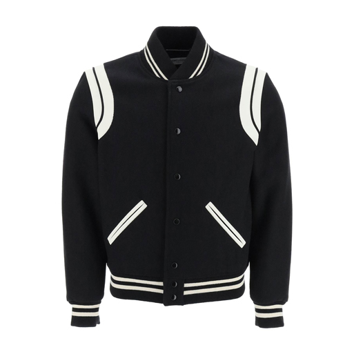 Classic Men's Relaxed Fit Preppy Bomber Jacket Front View