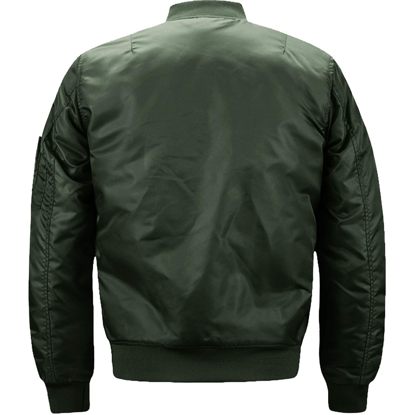 Back view of men's bomber jacket model