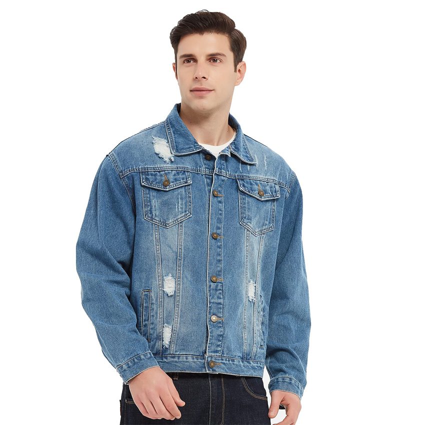 Men's classic ripped denim jacket