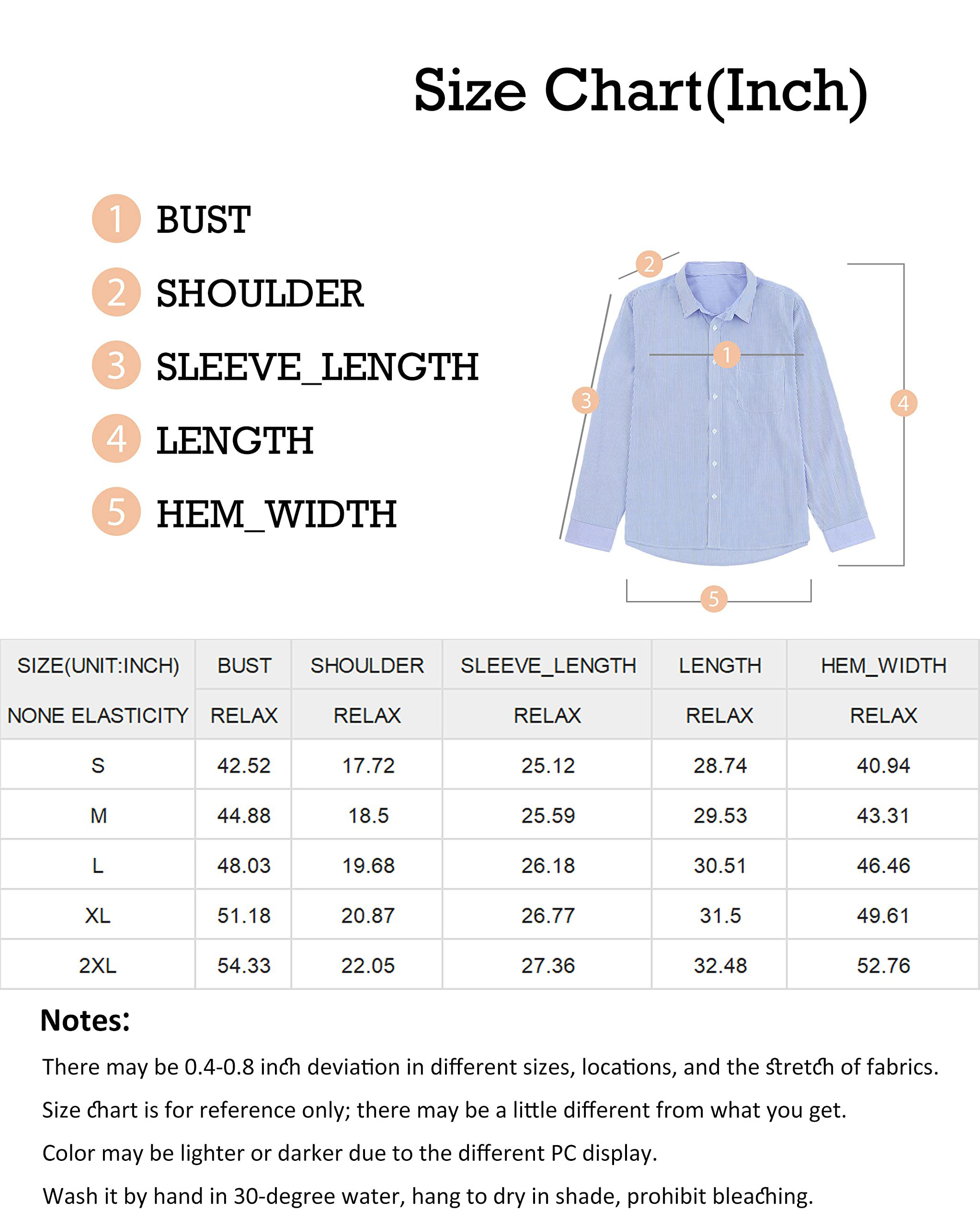 Shirt size chart