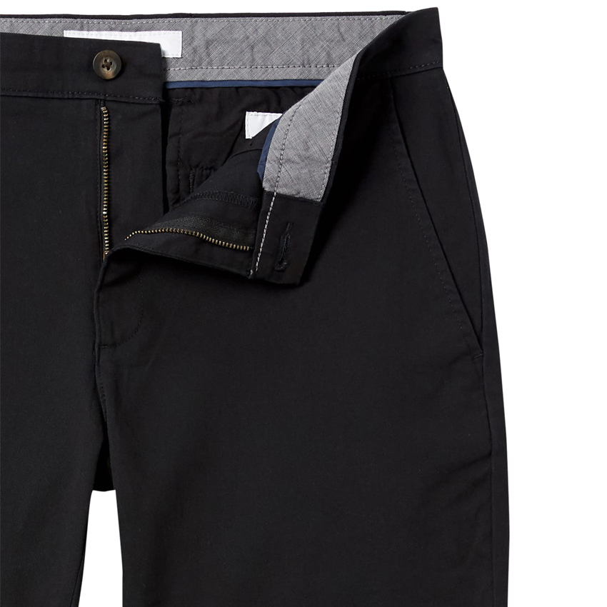 Details of the zipper of men's black casual trousers