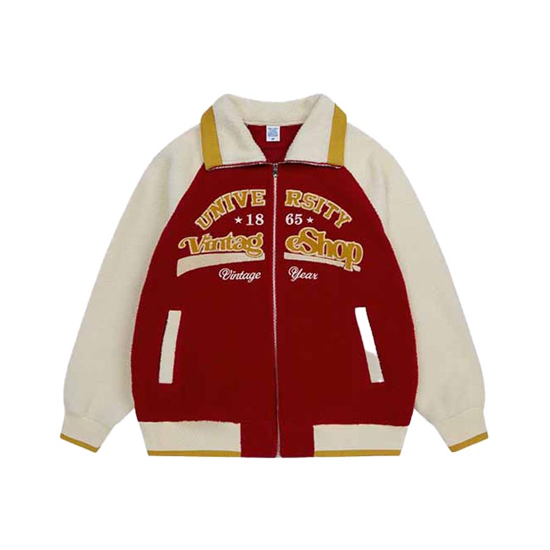 red Embroidery varsity jacket