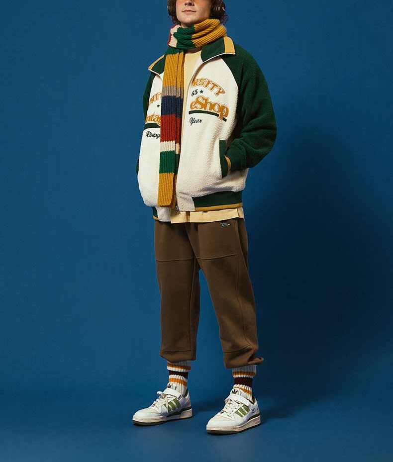 Towel embroidered varsity jacket overall display