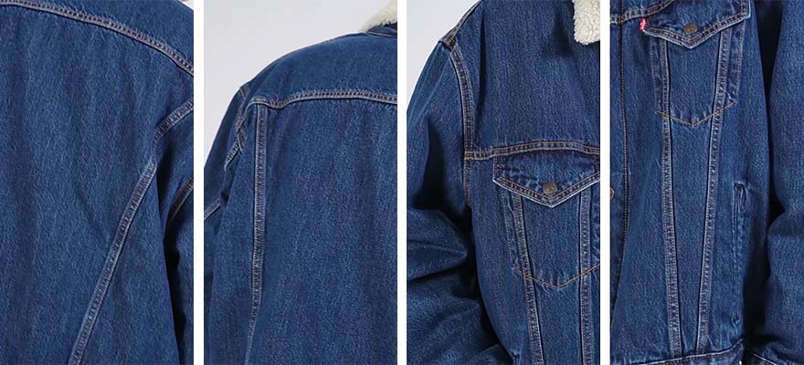 Detail of faux sherpa denim jacket