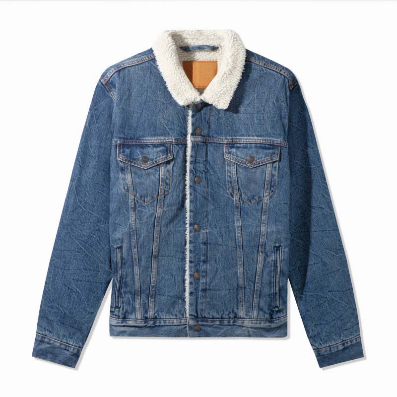 Faux sherpa denim jacket(Wash Blue)